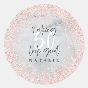 Roos goud glitter 50ste verjaardag dank je wel gun ronde sticker