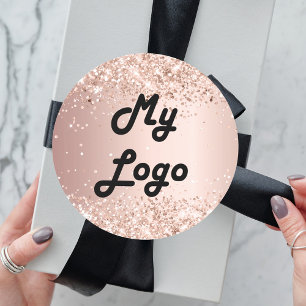 Roos goud glitter afbeelding logo ronde sticker