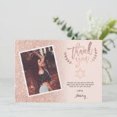 Roos goud glitter bedankt bat mitzvah foto (Staand voorkant)