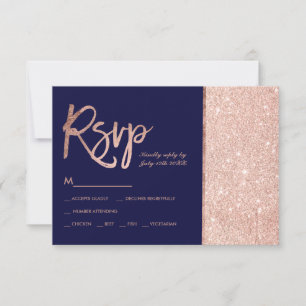 Roos goud glitter block navy blue rsvp bruiloft