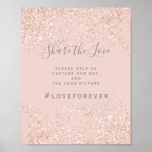Roos goud glitter blush roze trouwbord poster (Voorkant)