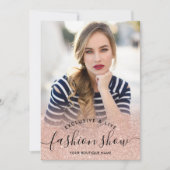 Roos goud glitter blush script foto's mode show kaart (Voorkant)