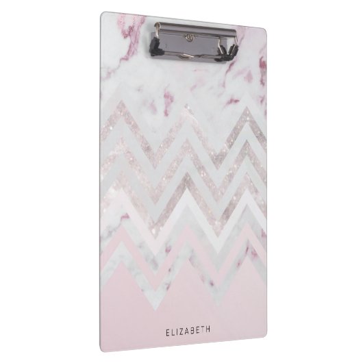 Roos goud glitter chevroze marmer klembord (Rechts)