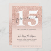 Roos goud glitter chic blush roze quinceanera kaart (Voorkant / Achterkant)