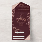Roos goud glitter confetti burgundy bruiloft all in one uitnodiging (Binnen)
