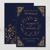 Roos goud glitter confetti chic navy blue bruiloft kaart (Voorkant / Achterkant)