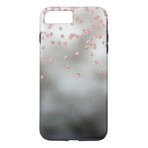 Roos goud glitter confetti zilver 	iPhone 8 plus / 7 plus hoesje