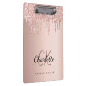 Roos goud glitter druppelt monogram bedrijf klembord (Rechts)