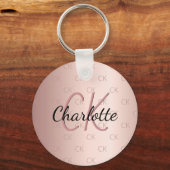 Roos goud glitter druppelt monogram naam sleutelhanger (Voorkant)