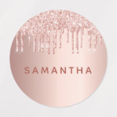 Roos goud glitter druppelt roze aangepaste monogra labels (Design 1)