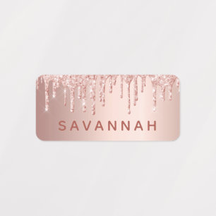 Roos goud glitter druppelt roze aangepaste monogra labels