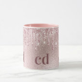 Roos goud glitter druppelt roze aangepaste monogra mok (Midden)