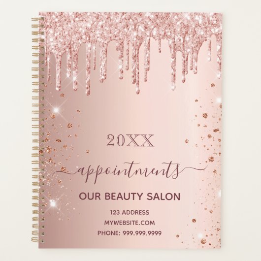 Roos goud glitter druppelt salon benoemments 2023 planner (Voorkant)