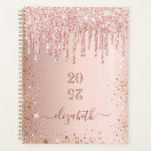 Roos goud glitter druppelt zwart monogram naam 202 planner (Voorkant)