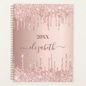 Roos goud glitter drupt roze monogram 2023 planner (Voorkant)