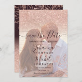 Roos goud glitter floral red foto behalve datum save the date (Voorkant / Achterkant)