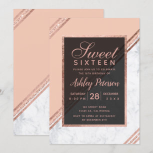 Roos goud glitter geometrische stripe marmer Sweet Kaart