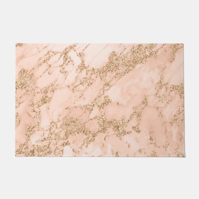 Roos goud glitter marmer abstract deurmat (Voorkant)