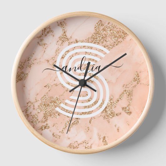 Roos Goud Glitter Marmer, Script Naam WHT Monogram (Voorkant)