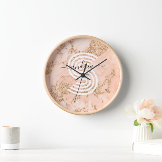 Roos Goud Glitter Marmer, Script Naam WHT Monogram (Huis)