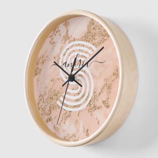 Roos Goud Glitter Marmer, Script Naam WHT Monogram (Hoek)