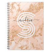 Roos Goud Glitter Marmer, Script Naam WHT Monogram Notitieboek (Voorkant)