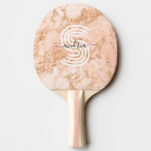 Roos Goud Glitter Marmer, Script Naam WHT Monogram Tafeltennisbatje (Achterkant)