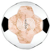 Roos Goud Glitter Marmer, Script Naam WHT Monogram Voetbal (Gedraaid)