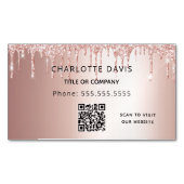 Roos goud glitter metallisch elegant QR-code Magnetisch Visitekaartje (Voorkant)