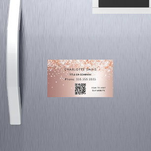 Roos goud glitter metallisch elegant QR-code Magnetisch Visitekaartje
