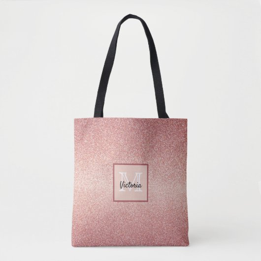 Roos goud glitter monogram draagtas (Voorkant)