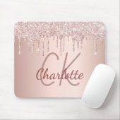 Roos goud glitter monogram initialen roze luxe lux muismat (Met muis)