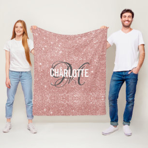 Roos goud glitter monogram naam fleece blanket deken