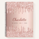 Roos goud glitter monogram naam luxe notitieboek (Voorkant)