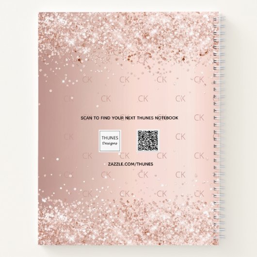 Roos goud glitter monogram script notitieboek (Achterkant)