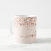 Roos goud glitter naam script glam koffiemok (Voorkant links)