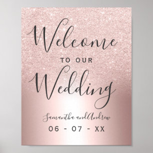 Roos goud glitter ombre metallic bruiloft welkom poster
