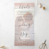 Roos goud glitter ombre witte scriptfoto bruiloft drieluik uitnodiging (Binnen)