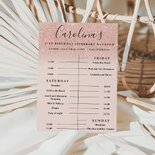 roos goud glitter route 21ste verjaardag weekend kaart