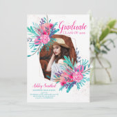 Roos Goud Glitter Roze Bloemen Foto afstuderen Kaart (Staand voorkant)