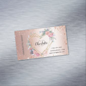 Roos goud glitter roze bloemkool schoonheid magnetisch visitekaartje (Voorbeeld)