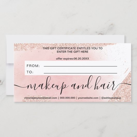 Roos goud glitter roze logo gift certificaat (Achterkant)