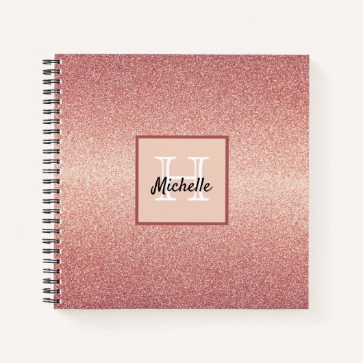 Roos goud glitter roze monogram notitieboek (Voorkant)