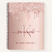 Roos goud glitter roze monogram script dagboek notitieboek (Voorkant)