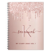 Roos goud glitter roze monogram script dagboek notitieboek (Voorkant)