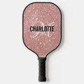Roos goud glitter script monogram naam pickleball paddle (Voorkant)