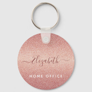 Roos goud glitter sparkle glazuur roze naam sleutelhanger