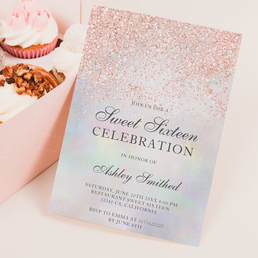 Roos goud glitter sparkles parelsnoer zoet 16 kaart