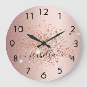 Roos goud glitter stofnaamscript grote klok (Voorkant)