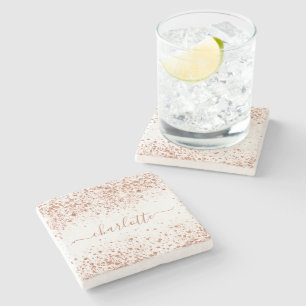 Roos goud glitter white name script stenen onderzetter